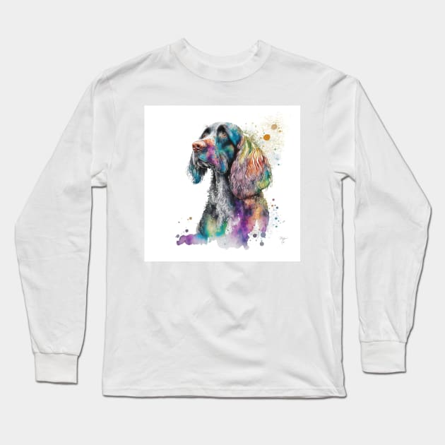 American Water Spaniel Dog In Watercolor & Pen Long Sleeve T-Shirt by Oldetimemercan